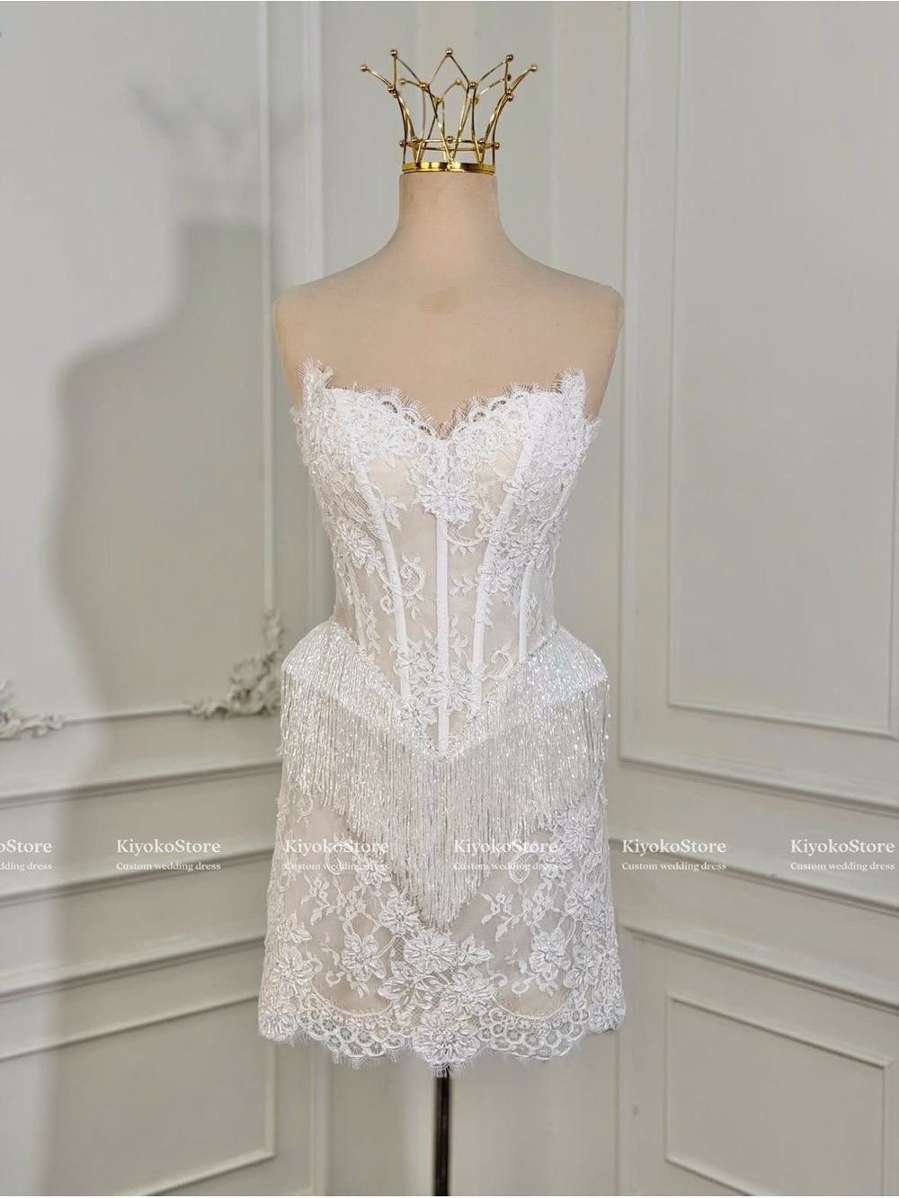 White Lace Fringe Corset Mini Dress for After party wedding